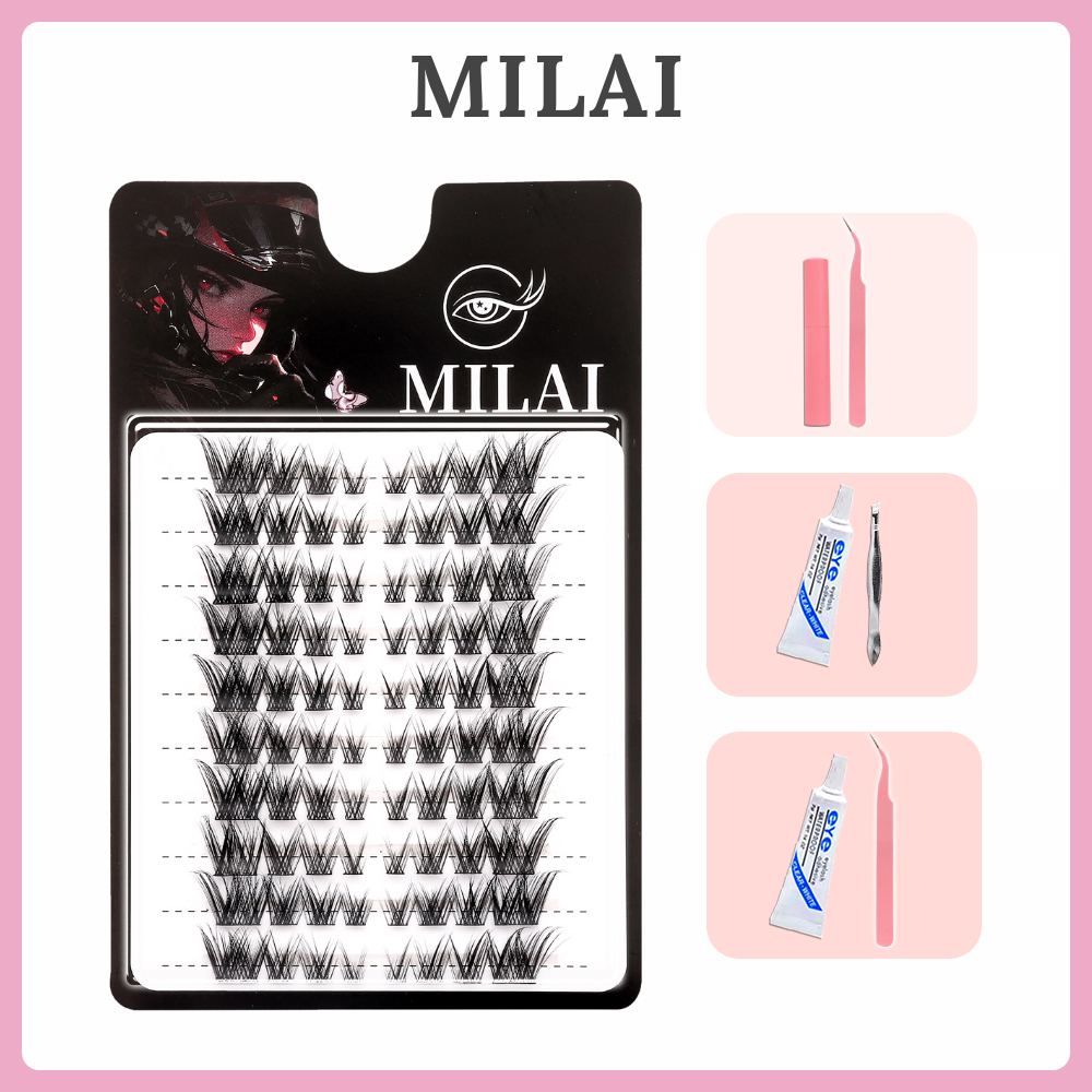 MILAI Riasan Mata A11 Cat Eye Mata Kucing 10 Baris Bulu Mata Palsu Berkualitas Tinggi dengan Lem Ekstensi & Teknologi 3D Inovatif untuk Tampilan Dramatis dan Glamor Thumbnail 2