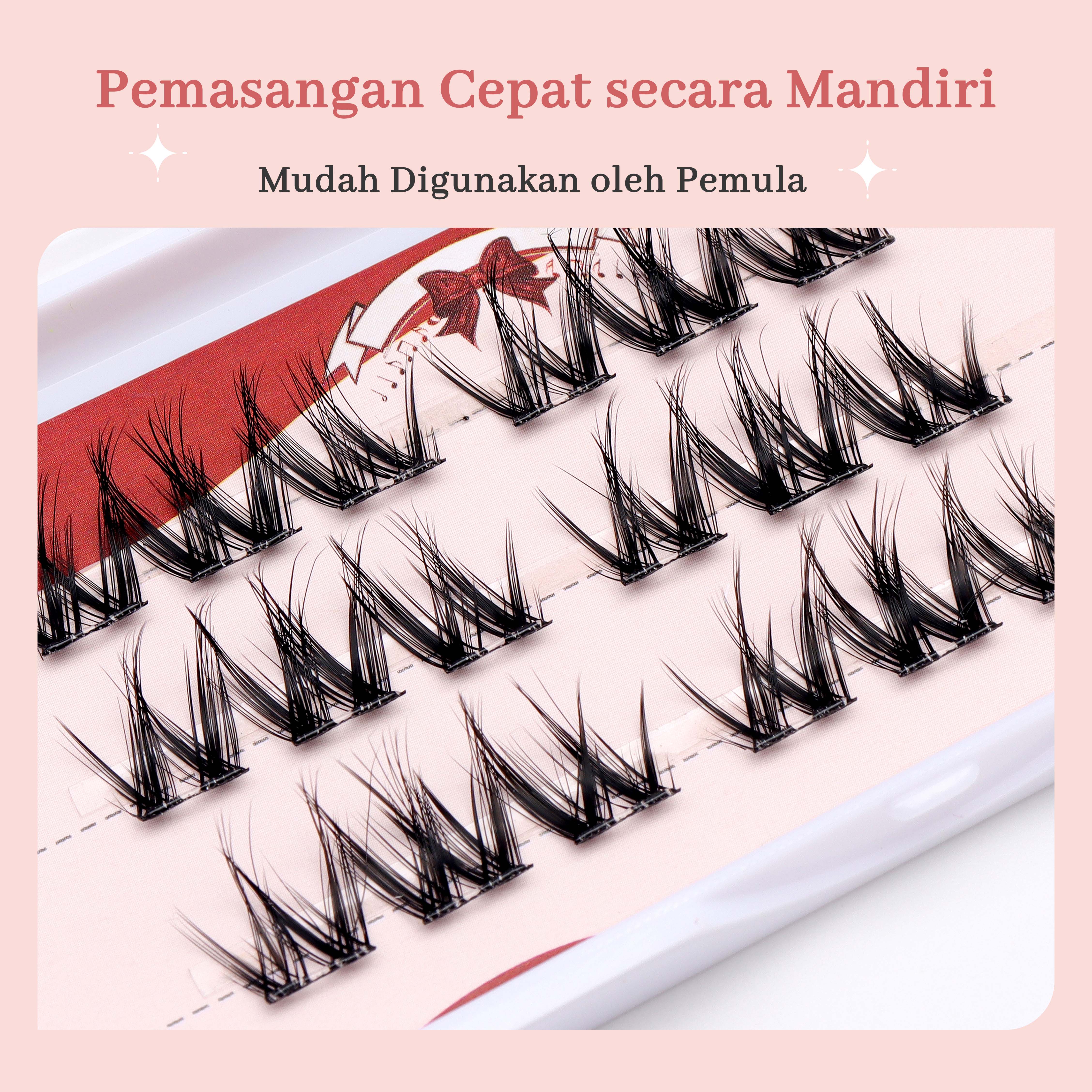 [Langsung Tempel] MLAN B12 Russian Lash Bulumata + Pinset Pink Bulumata Palsu Serat Kapas Hitam Pekat C Curl 10–13mm Thumbnail 3