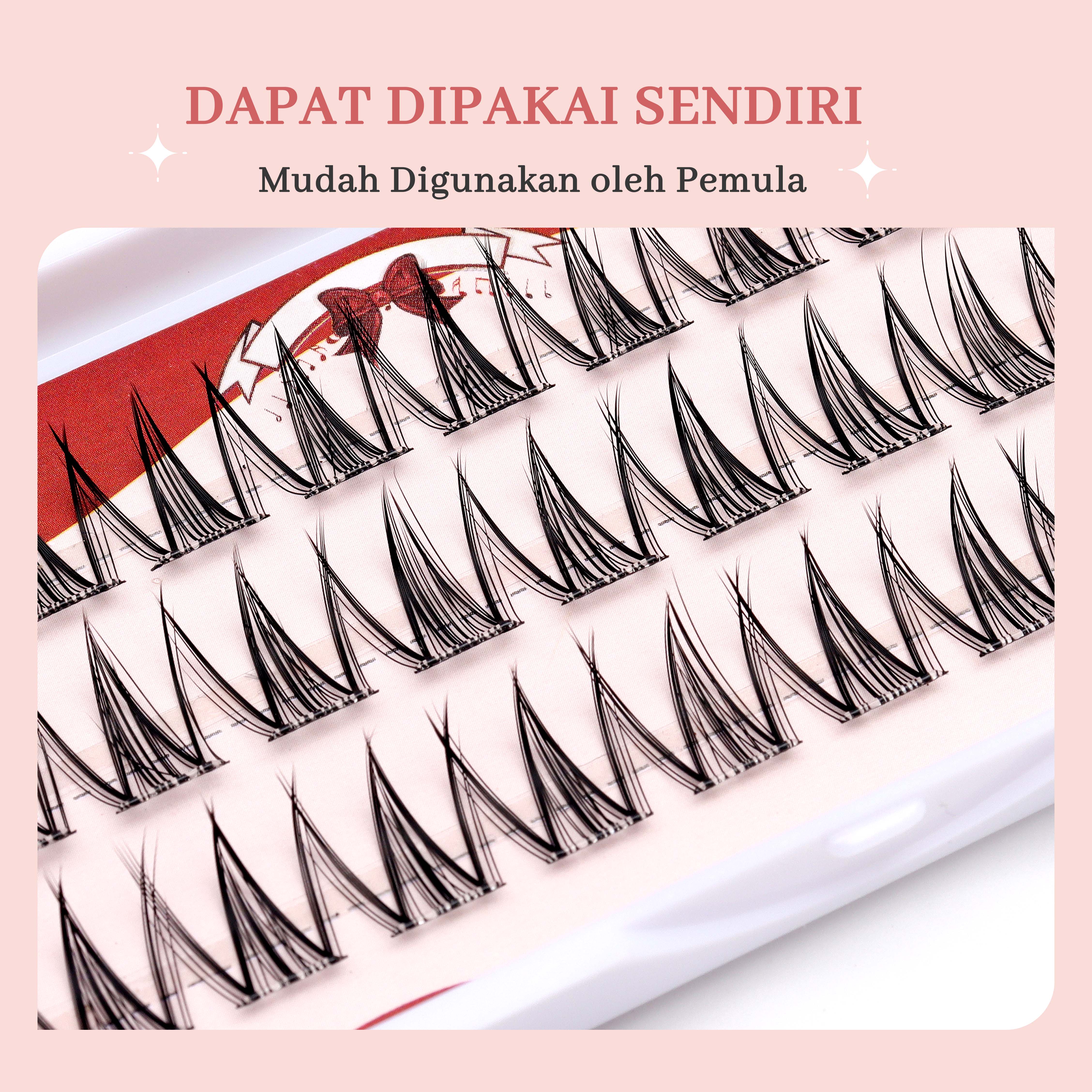 [Langsung Tempel] MLAN B15 Lotus / Open Eye Lash Bulu Mata + Pinset Pink Bulumata Palsu Serat Kapas Hitam Pekat C Curl 12mm Thumbnail 3