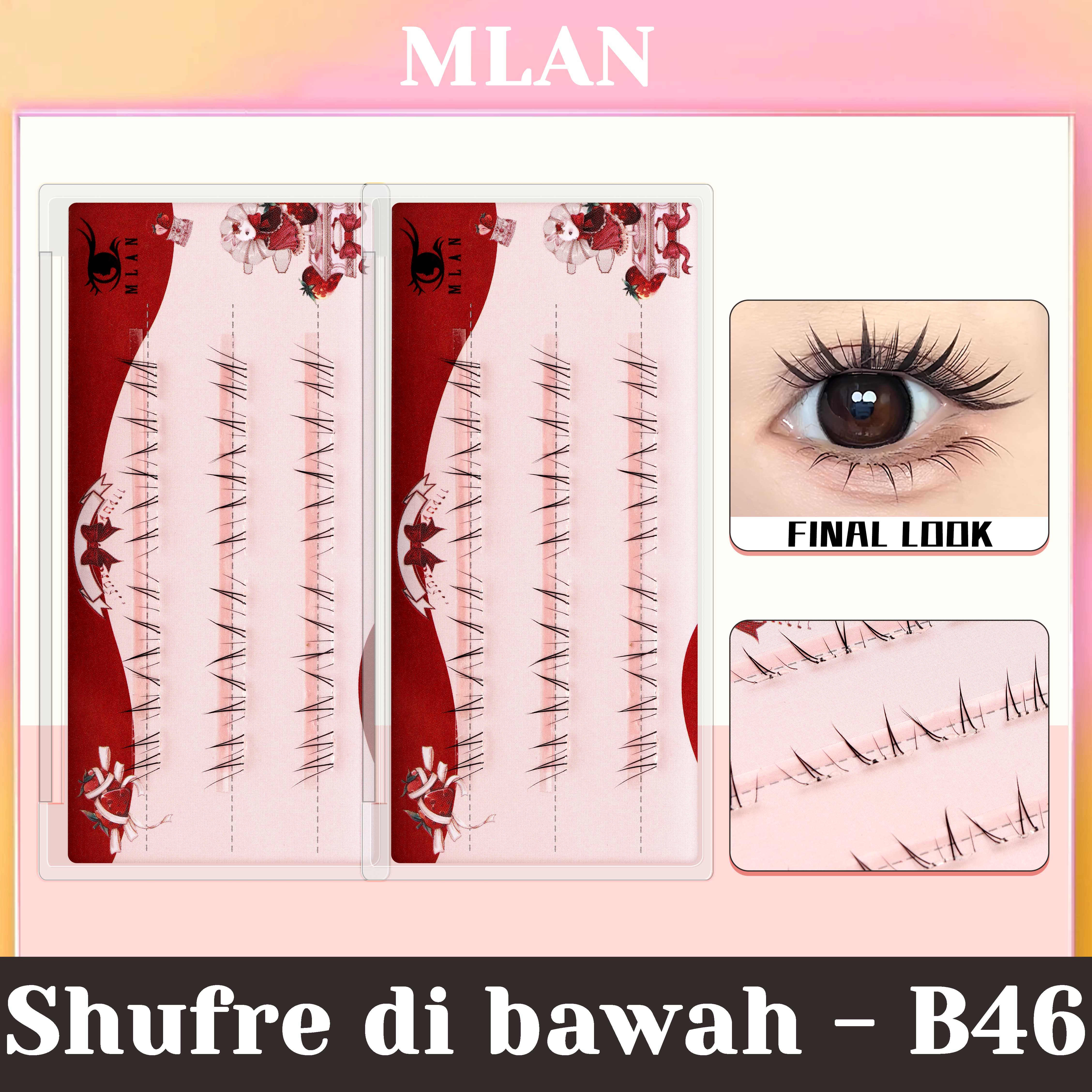 MLAN B46 UnderLash / Bulumata Bagian Bawah Tanpa Lem Bulu Mata Palsu Serat Kapas Hitam Pekat C Curl 5-6mm